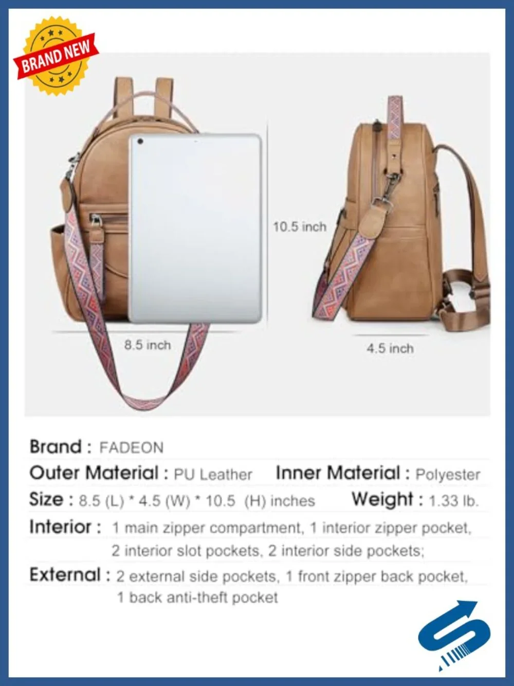Mini Vegan Leather Backpack Purse for Women, Fits iPad, Waterproof, Adjustable